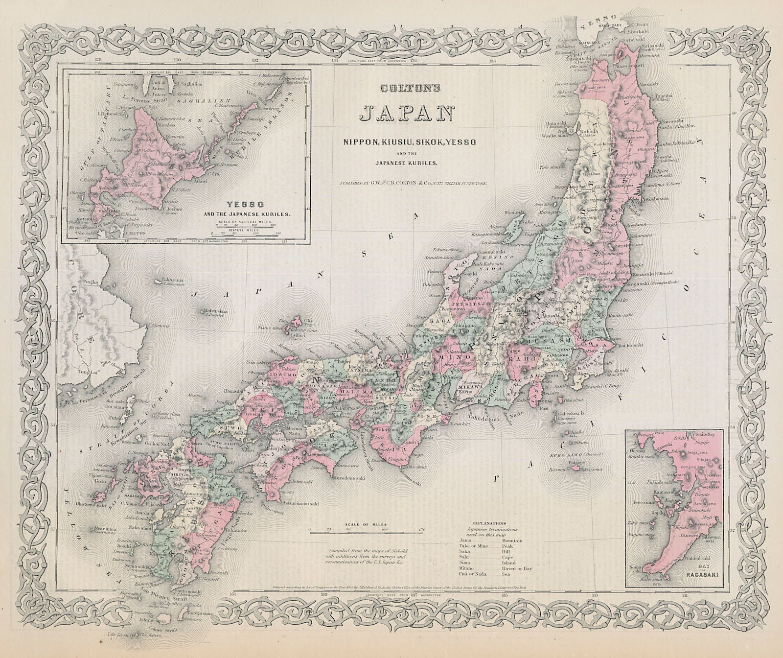 Colton's Japan. Nippon, Kiusiu, Sikok, Yesso and the Japanese Kuriles 1869 map